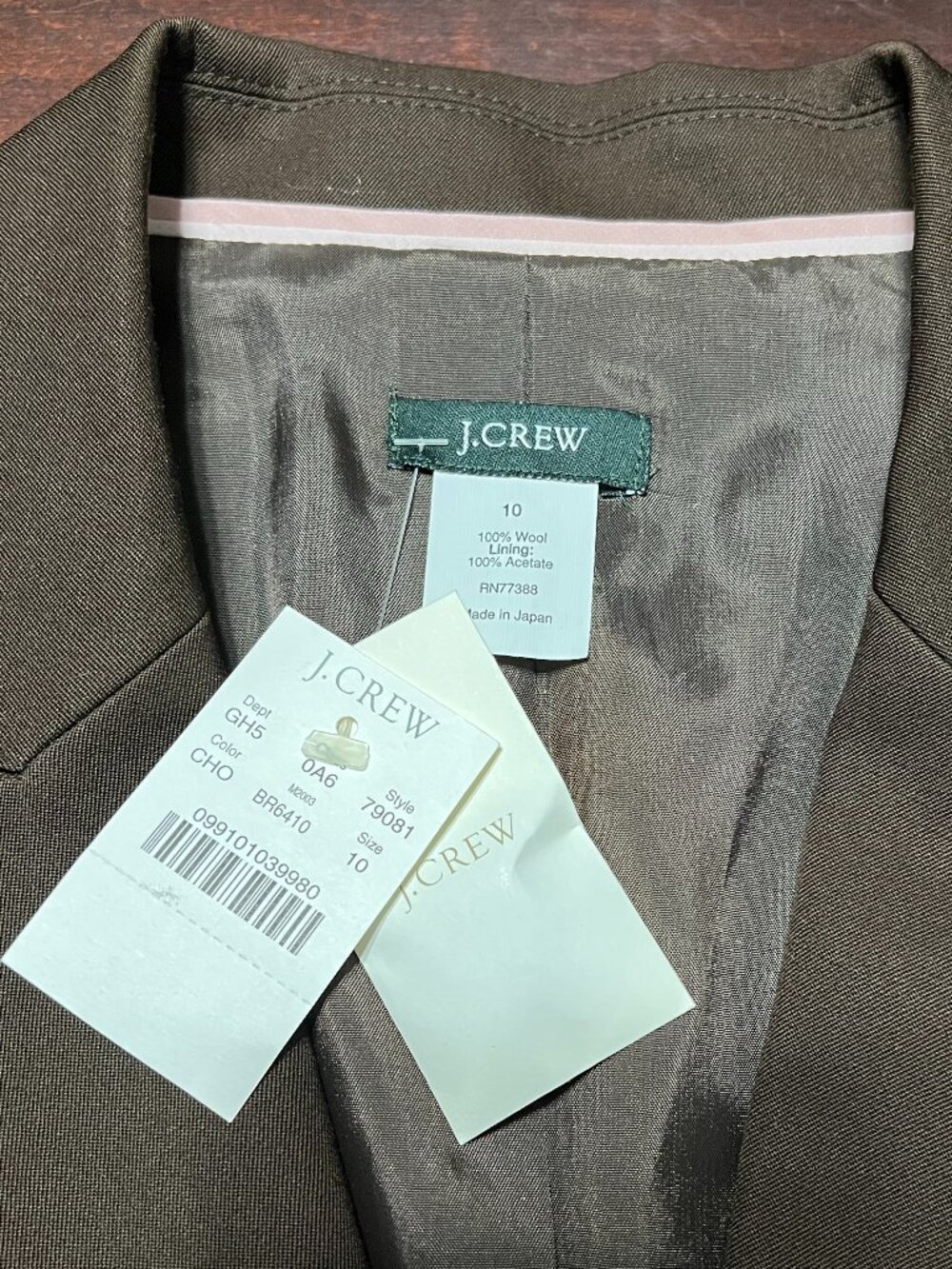 VTG J CREW WOOL CREPE BLAZER COCOA BROWN SIZE 8/10 WITH TAGS - Picture 3 of 11
